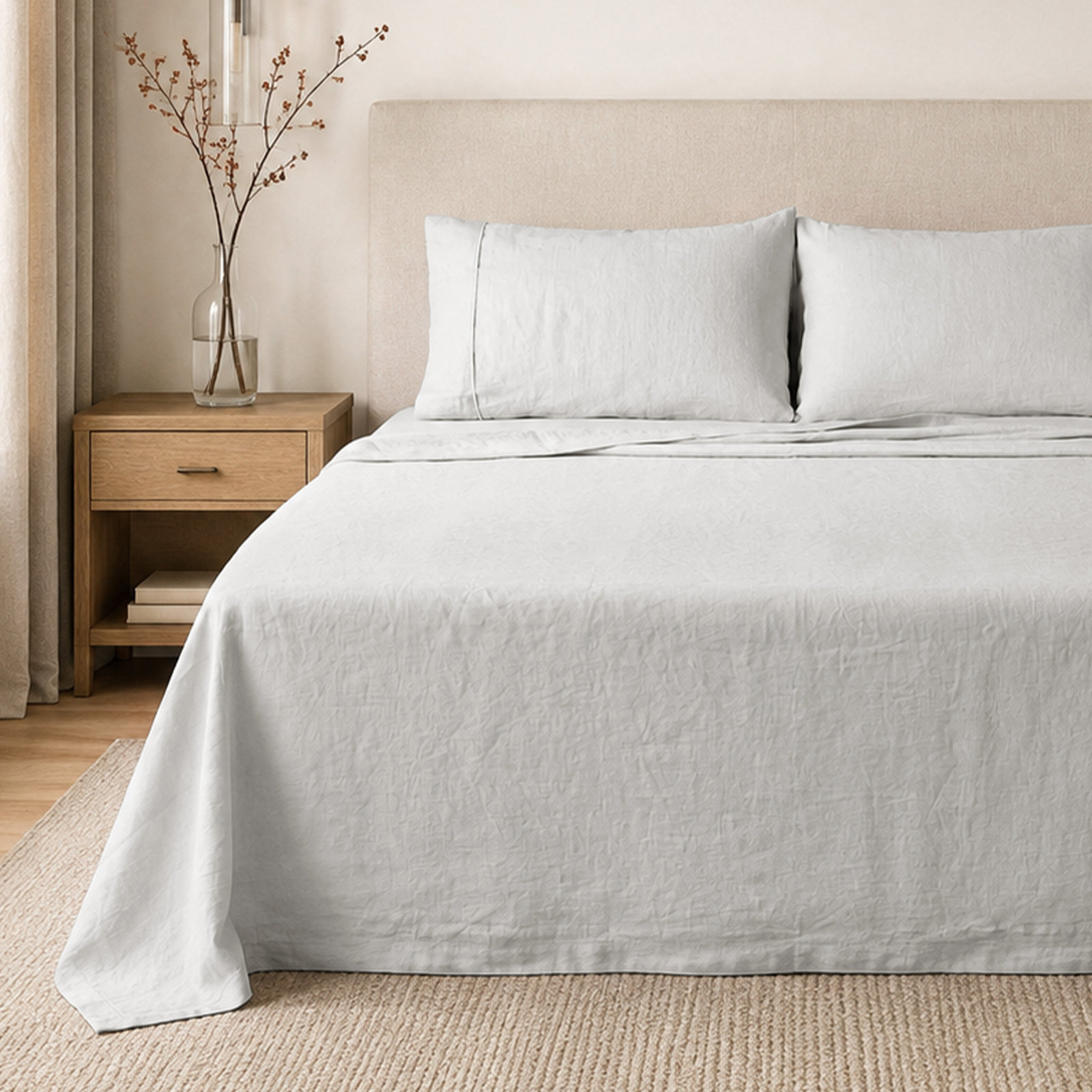 Clara 100% French Linen Sheet Set, Queen, Light Gray