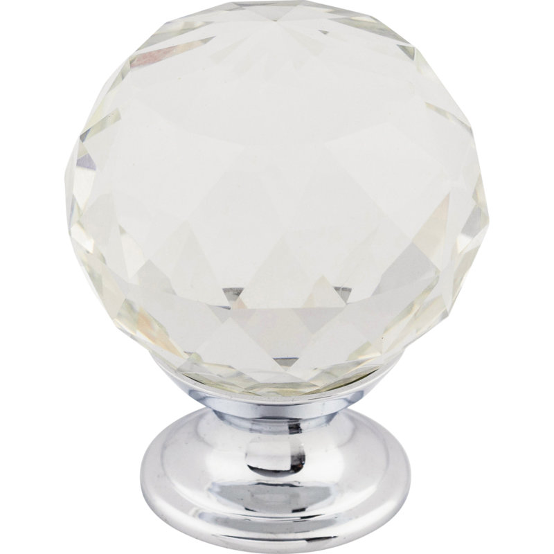Clear Crystal 1 3/8" Diameter Round Knob, Polished Chrome, Clear