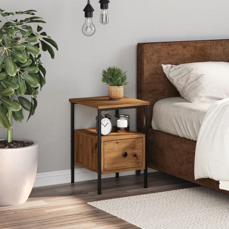 34cm W Manufactured Wood Bedside Table, Artisan Oak