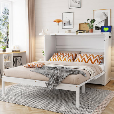 Queen Size Murphy Bed Wall Bed With Drawer And USB Ports, Space-Saving And Stylish For Modern Living