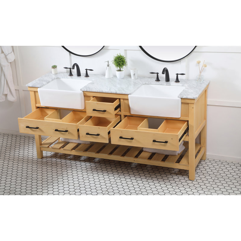 Ensemble de meuble-lavabo double 72 po Booneville, Bois naturel