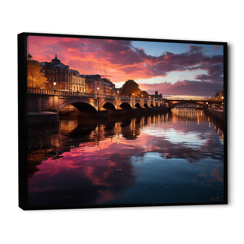 " Dublin Beautiful Cityscape II ", 24" H x 32" W x 1" D, Black Floater Framed