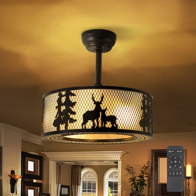Caraban 17.52'' Indoor Farmhouse Classic Black Ceiling Fan with Light and Remote Control