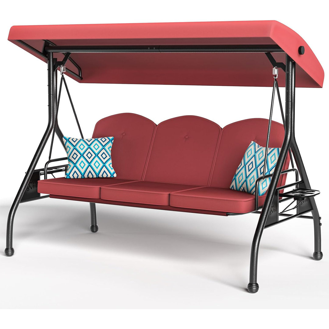 3 Seat Outdoor Porch Patio Swing With Adjustable Canopy Latitude Run® 