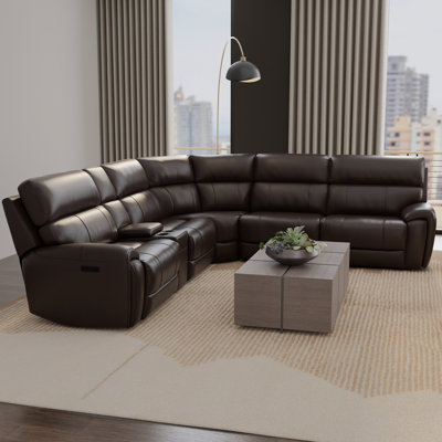 6-Piece Leather Power Sectional In Brazil Tobacco