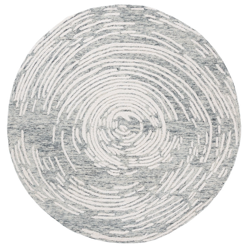Abstract Hand Tufted Wool Abstract Rug, Round 6'