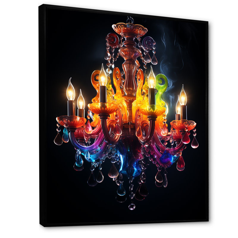 Luminaire élégant en cristal jaune - lustre, Cadre flottant noir, H 32 po x l 16 po x P 1 po