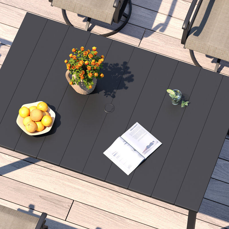 6-Person Patio Dining Set with Metal Rectangular Dining Table and 6 Rattan Armrest Chairs, Black