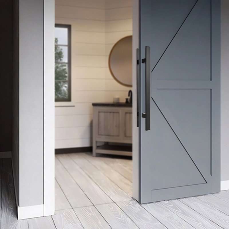 Poignée de porte à double face à tirer, poignée de porte en forme de H (1,57 (l)), 23.62", Noir mat