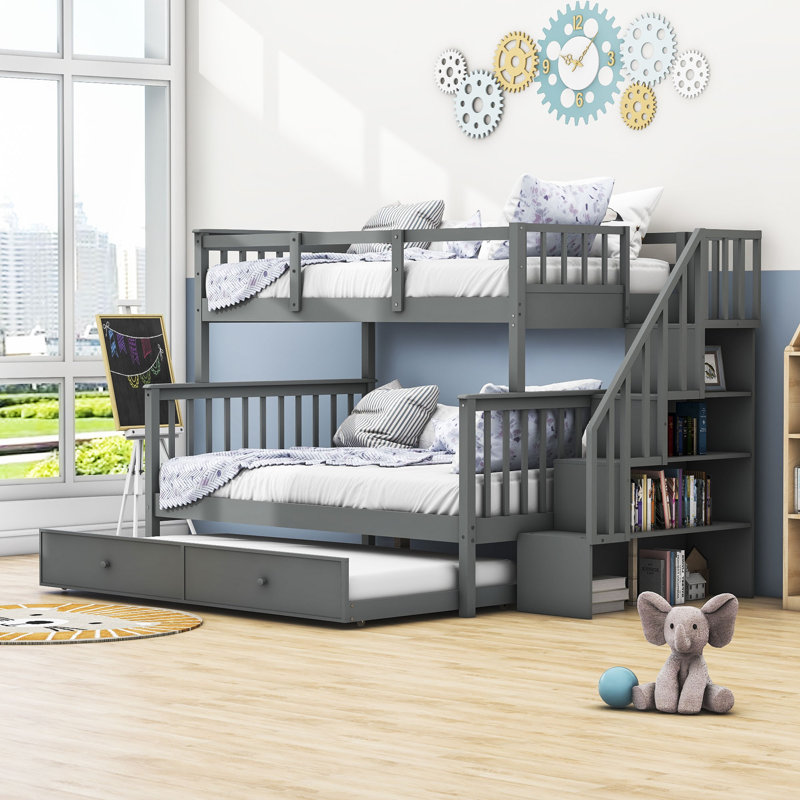 Lit superposé standard avec lit gigogne Hade de Harriet Bee, Twin Over Full, Gris