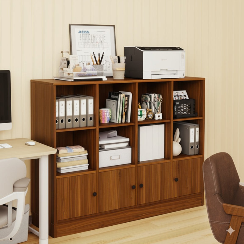 Bookshelf, Wood Bookcase With 3 Tier Shelves, 12 Cube Storage Organizer With Doors For Bedroom, Living Room, 47.8" W X 39.1" H