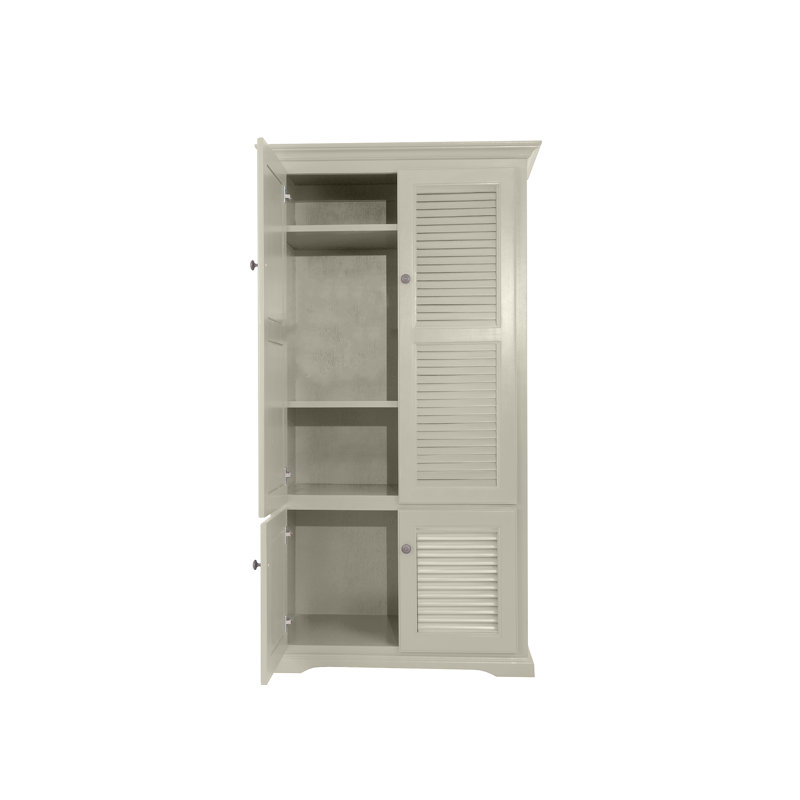 Très grand garde-manger en bois massif avec portes à volets, Blanc doux