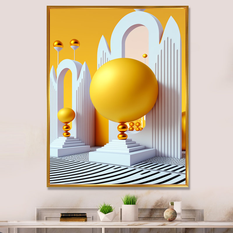 Golden Spheres Infinity V - reproduction sur toile, H 40 po x l 30 po x P 1,5 po, Toile avec cadre flottant or