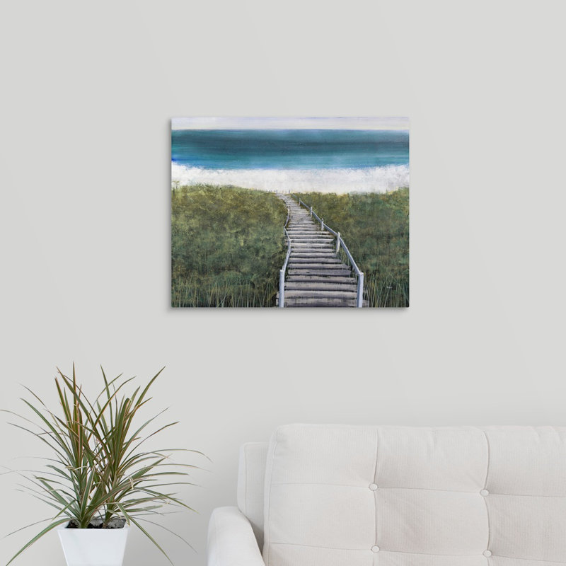 « boardwalk en bois », peinture sur toile, Toile tendue, H 16 po x l 20 po x p 1,25 po