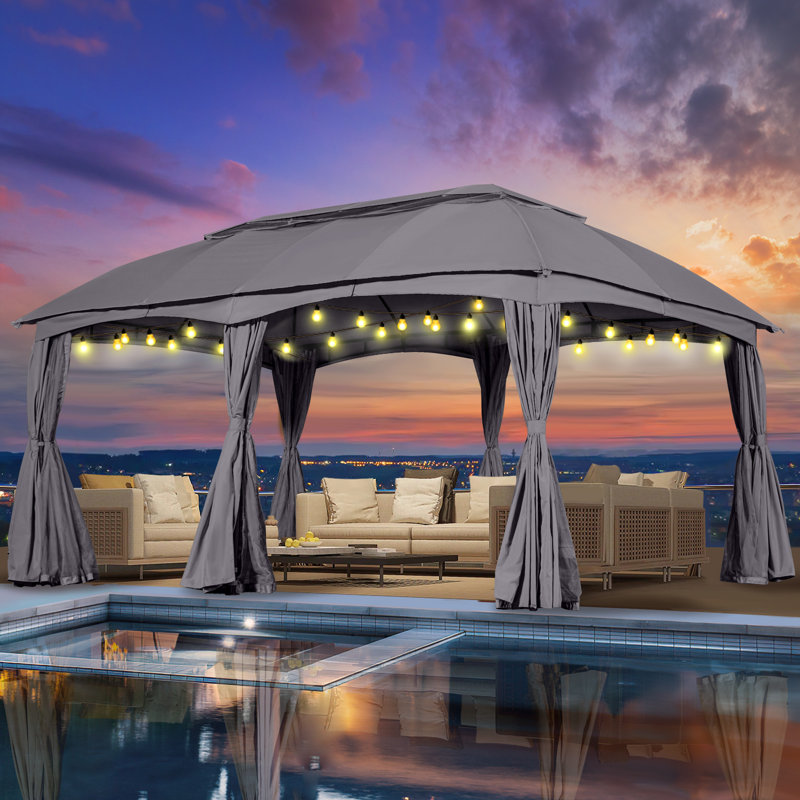 12 pi. L 20 pi. D Pavillon de jardin en acier, Beige