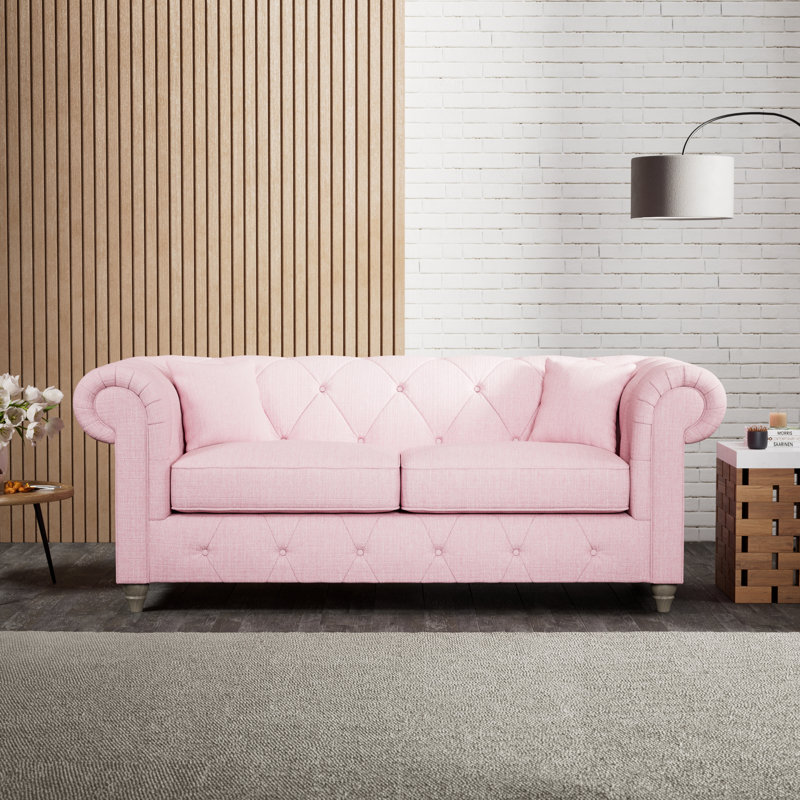 Ellrich 3 Seater Sofa, Pink, Washed Oak