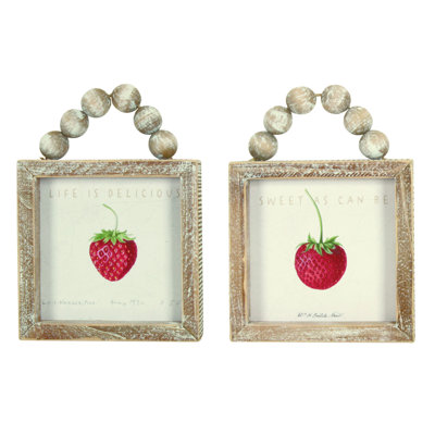  Ensemble de 2 décorations de printemps en bois perlé et fraise