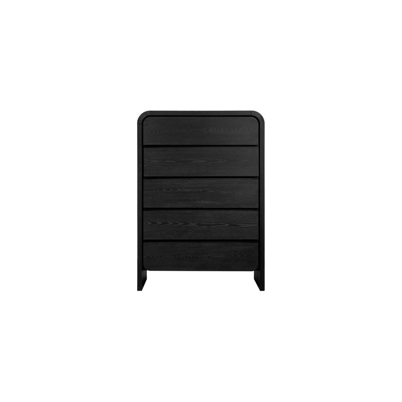 Commode verticale en bois massif à 5 tiroirs 38 po Nori, Noir