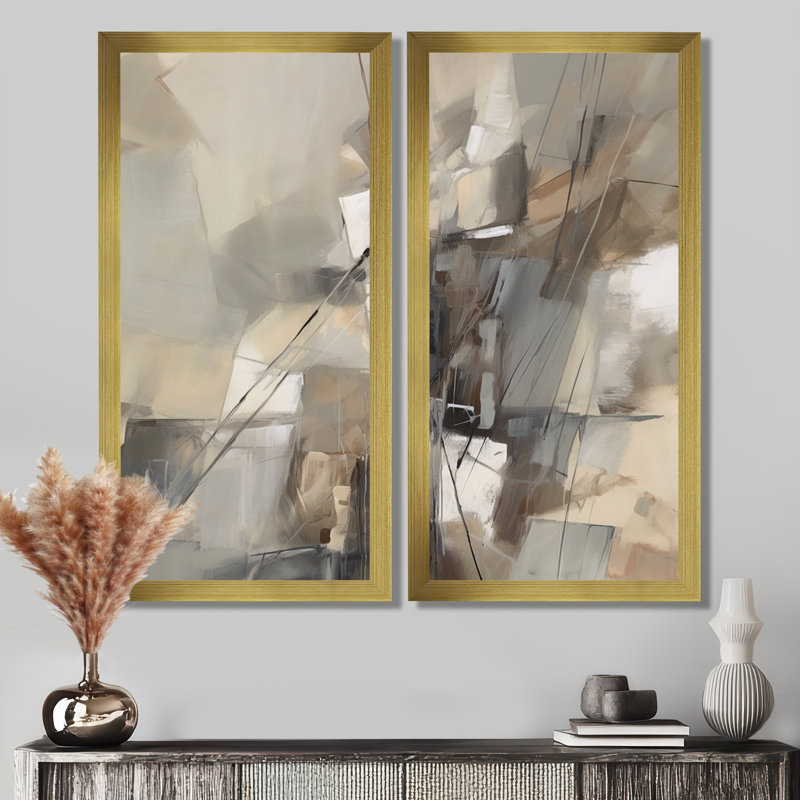 "Abstract Design Shapes - Abstract Collages", art mural abstrait beige, 2 pièces, H 32 po x l 32 po, Picture Framed Print