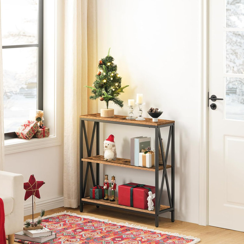 Sofa Console Table, 3 Tier Narrow Side Table With Open Shelves, Rustic Brown