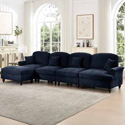 Canapé modulaire en chenille à quatre places avec pétales en forme de jupe, jupes amovibles et coussin décoratif pour relaxantes fleurs modulaires, accoudoirs évasés, jupes à plis