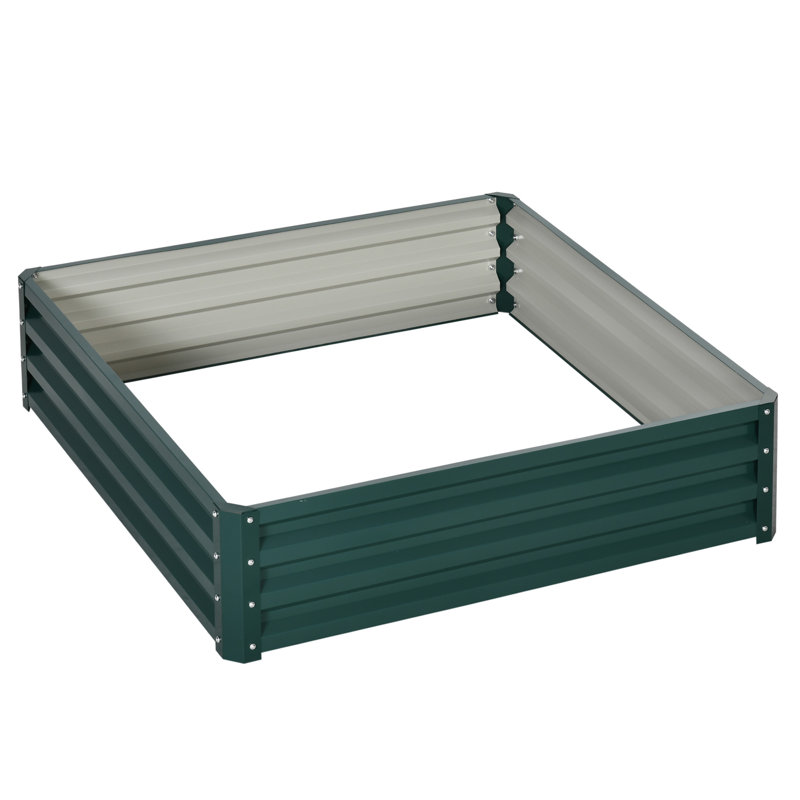 Set of Two Steel Planter Boxes, 30cm H x 120cm W x 120cm D, Green, Set of 1