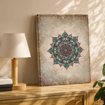 Canvas A Richly Textured Vintage Floral Pattern Featuring A Central Mandala Wall Art Design With Intricate Details The Mandala Is Canvas Wall Art
