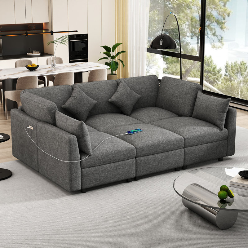 Ressorts ensachés en U modulaires gris confortables avec ressorts ensachés 85,4 po, Gris