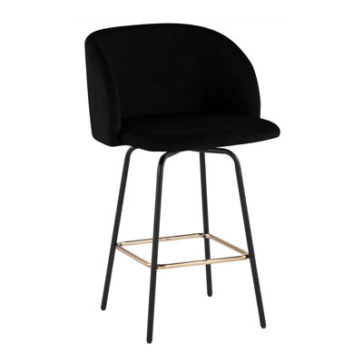 Contemporary Swivel Bar Stool Set with Velvet Upholstery and Footrest
