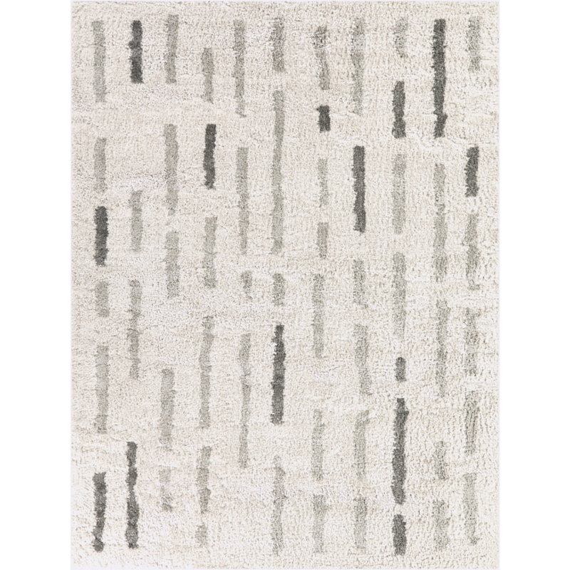 Tapis à rayures modernes beige Lysander, Rectangle 7 pi 10 po x 10 pi