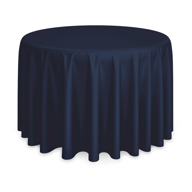 Navy Blue Round Polyester Fabric Tablecloth, 108 Inches