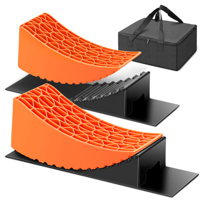 Ensemble de rampes pour véhicules récréatifs pour véhicule récréatif, lot de 2 niveleurs de camping avec poignée, cales de roue, tapis antidérapants et sac de transport, jusqu'à 27 000 lb