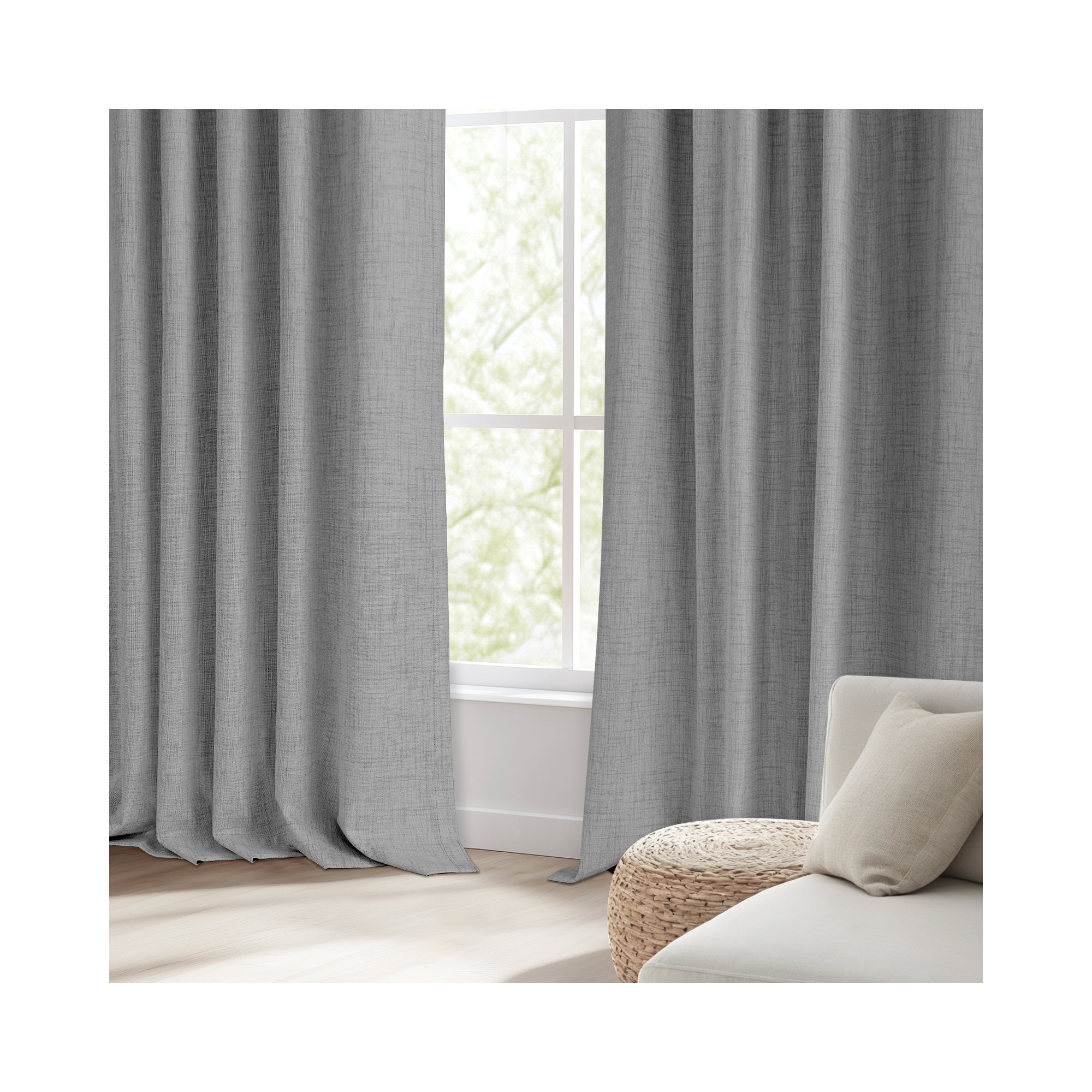 Graciella Thermal Insulated Faux Linen Textured 100% Blackout Curtains for Bedroom Living Room Back Tab/Rod Pocket, Dark Gray