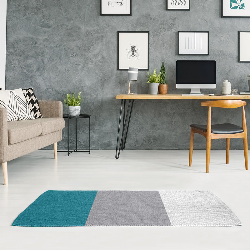 Tapis gris/bleu à rayures, Rectangle 7 pi x 5 pi