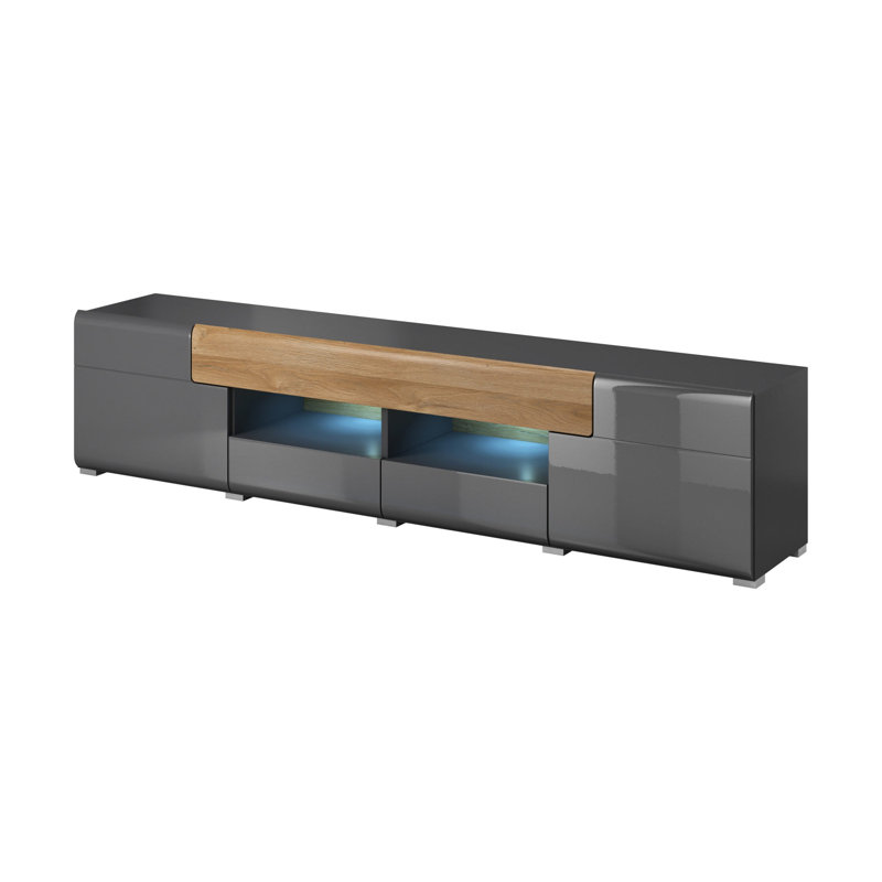 Toledo Unfinished TV Stand for TVs up to 75", Grey Gloss/Oak