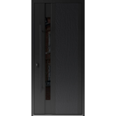 Front Exterior Prehung Steel Door / Dekton 0163 Ardesia Nero / Entry Metal Modern Painted W36" x H80" Right hand Inswing