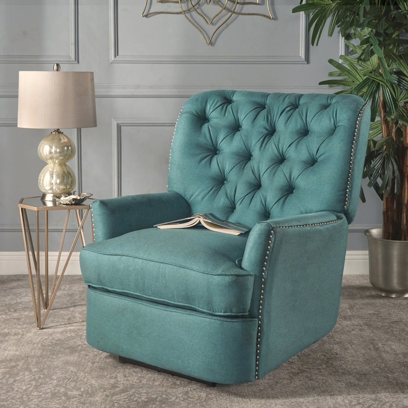 Dark Teal Tufted Wing Back Polyester Recliner