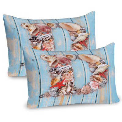 Ambesonne Letter D Pillow Sham 2 Pack Marine Themed Alphabet Dark Coral Pale Blue -  pil-2_44476_36x20