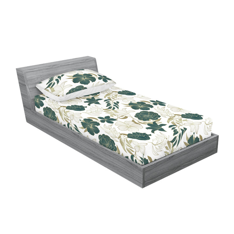 Drap-housse et taies décoratives 3 pièces Ambesonne, Vert forêt / motif floral brun ardoise