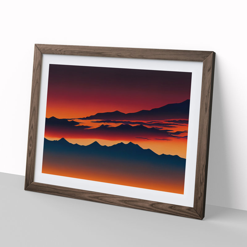Hewarming Mountain Sunset - Single Picture Frame Print, 46cm H x 64cm W x 2cm D, Walnut