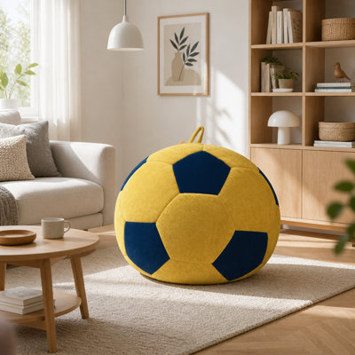 Small Soccer-Shaped Bean Bag Chair, Multi-Color Stitching Large Beanbag Seat, Cozy Lazy Sofa for Bedroom, Living Room & Reading Nook for Adults & Teenagers