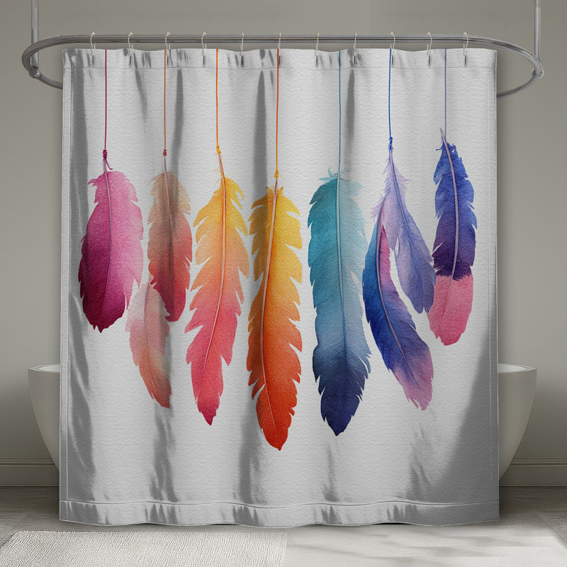 Colourful Hanging Feathers Shower Curtains Extra Long, 70in W x 72in H