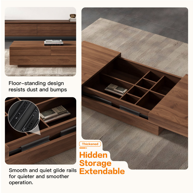 Extending Living Room Table with Storage, Rectangle 120-208cm Walnut Effect Fast Dispatch From UK Warehouse – Dispatched Within 2 Days