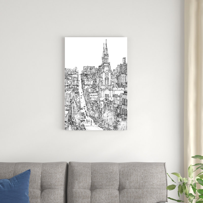 «City in Black and White IV» par Melissa Wang - peinture sur toile tendue, H 30 po x l 20 po x P 1,25 po