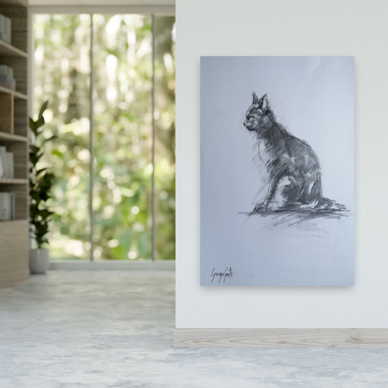 Chat contemporain gris anthracite, H 60 po x l 40 po
