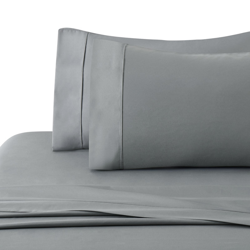 Ensemble de draps en coton 3 pièces avec housse de coussin Marina, Ensemble de draps pour lit simple TG + 1 taie d'or, Gris