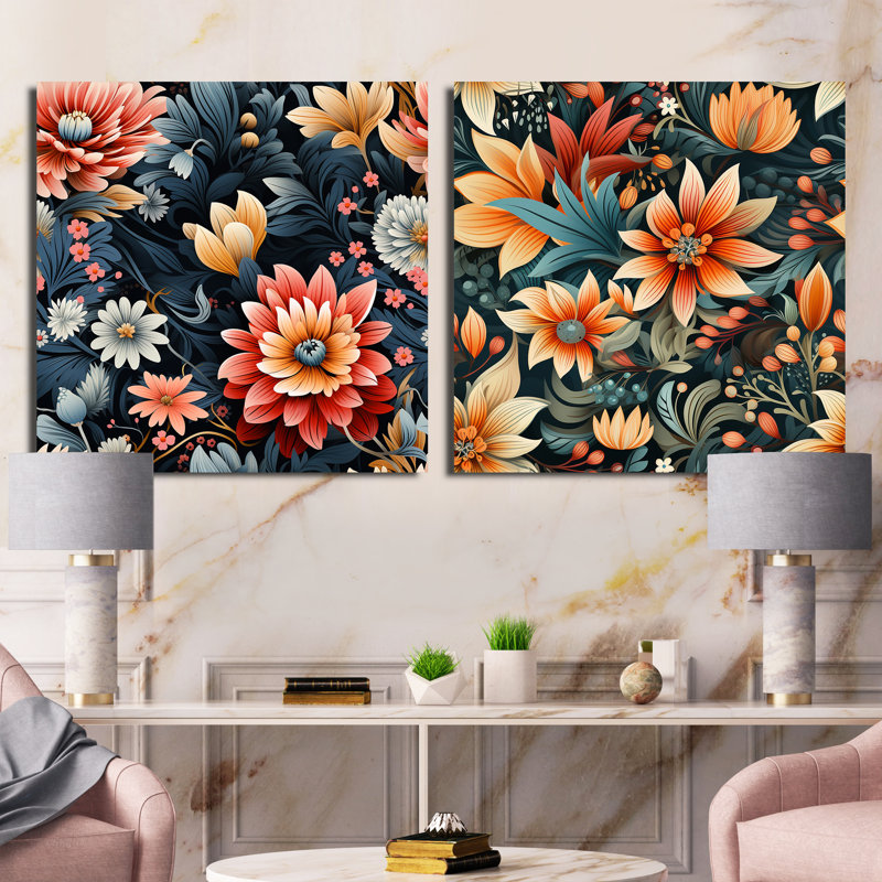 Fleuristes - Ensemble de 2 collages floraux carrés, H 36 po x l 73 po, Toile tendue