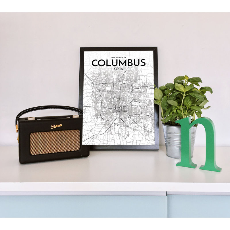 «Columbus City Map», reproduction d'impression sur affiche en orange / gris, H 36 po x l 24 po