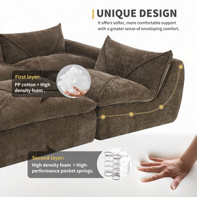 Canapé de 116 po entièrement compressé avec mousse à haute densité, dossier et coussin de siège intégrés, bordure décorative, conception sans pieds sans cadre, aucun assemblage requis, combinaison libre, chenille de particules