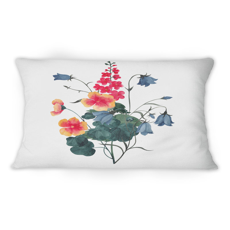 Bouquet rétro avec fleurs sauvages et fines herbes - coussin décoratif traditionnel imprimé 1